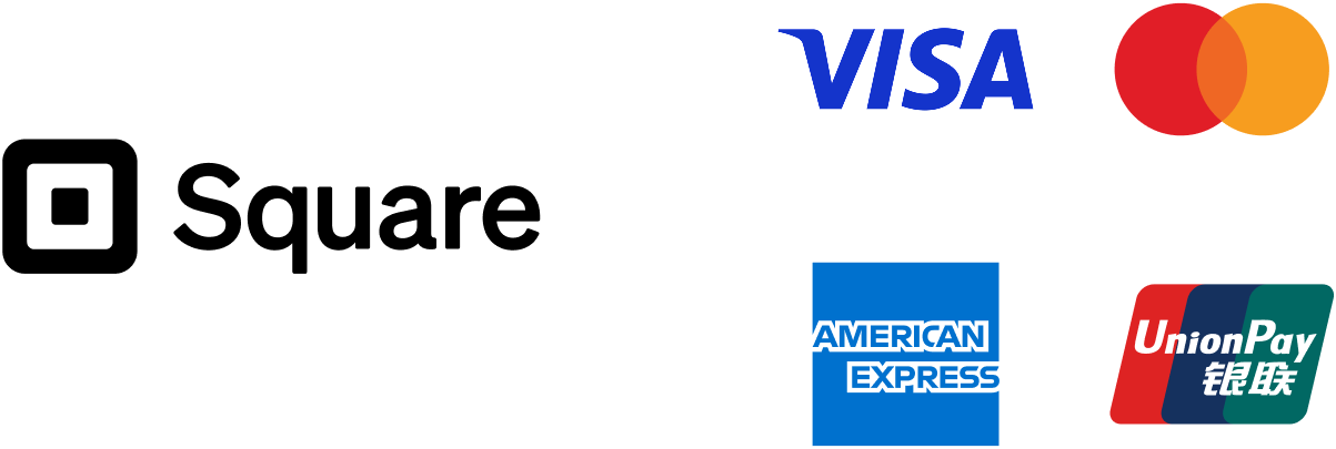 クレジットカード：VISA、Mastercard、American Express、UnionPay（Square決済）
